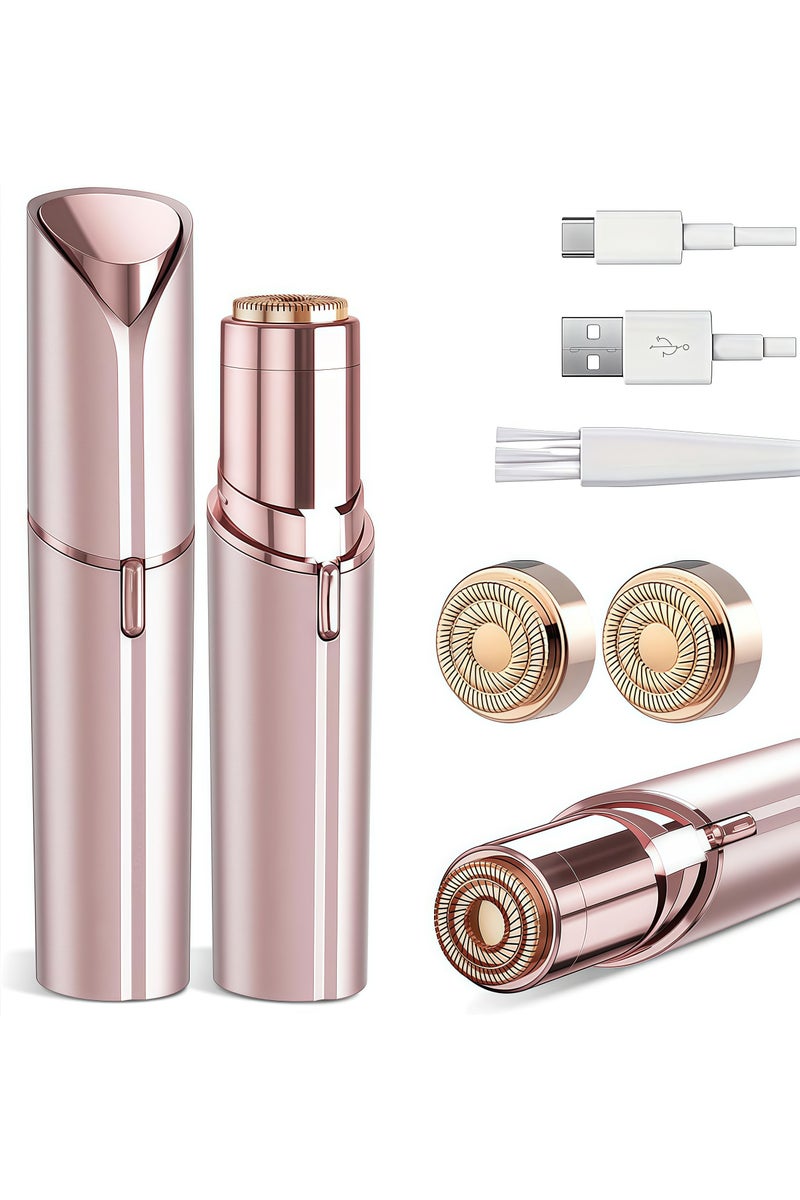 Lesha Facial Hair Removal for Women - Painless Epilator Facial Hair Remover with 2 Pcs Replacement Heads - USB Rechargeable Electric Hair Removal Device for Face Lips Arms Peach Fuzz with Light(Rose Gold) - Image 1