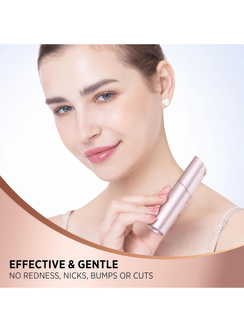 Lesha Facial Hair Removal for Women - Painless Epilator Facial Hair Remover with 2 Pcs Replacement Heads - USB Rechargeable Electric Hair Removal Device for Face Lips Arms Peach Fuzz with Light(Rose Gold) - Image 4