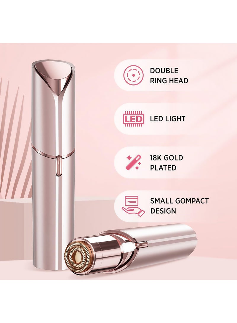 Lesha Facial Hair Removal for Women - Painless Epilator Facial Hair Remover with 2 Pcs Replacement Heads - USB Rechargeable Electric Hair Removal Device for Face Lips Arms Peach Fuzz with Light(Rose Gold) - Image 2