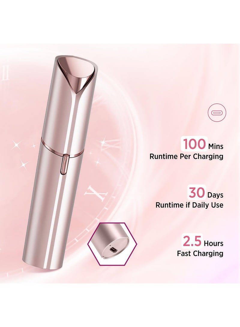 Lesha Facial Hair Removal for Women - Painless Epilator Facial Hair Remover with 2 Pcs Replacement Heads - USB Rechargeable Electric Hair Removal Device for Face Lips Arms Peach Fuzz with Light(Rose Gold) - Image 3