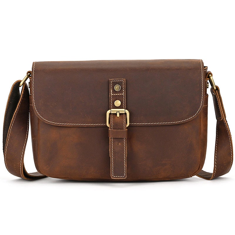 Men'S Genuine Leather Shoulder Bag, Crazy Horse Leather Crossbody Bag, Top Layer Cowhide Flap Shoulder Bag, Ipad Bag, Exclusively For Sales - Image 1