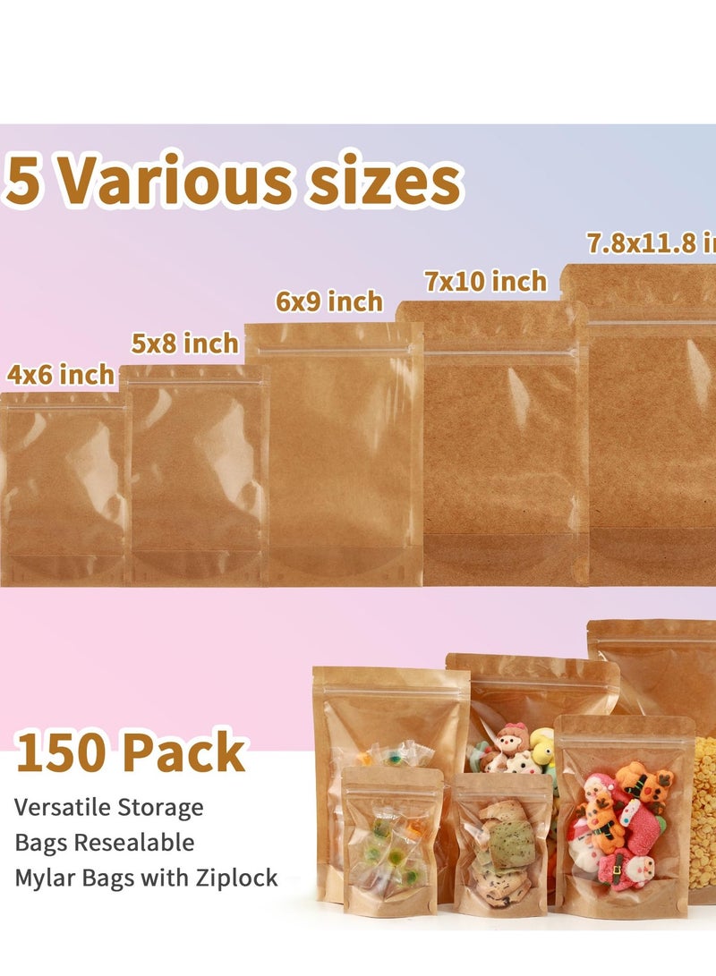 SYOSI أكياس ورقية كرافت مع نافذة شفافة، 100 قطعة أكياس طعام ورقية، أكياس غداء ورقية، 4" × 6" أكياس صغيرة قائمة، لتخزين الطعام للأعمال الصغيرة - Image 4