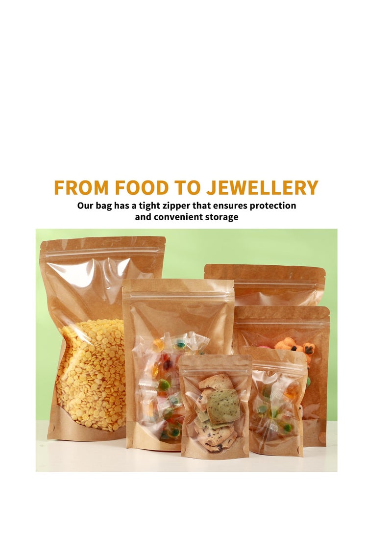 SYOSI أكياس ورقية كرافت مع نافذة شفافة، 100 قطعة أكياس طعام ورقية، أكياس غداء ورقية، 4" × 6" أكياس صغيرة قائمة، لتخزين الطعام للأعمال الصغيرة - Image 5