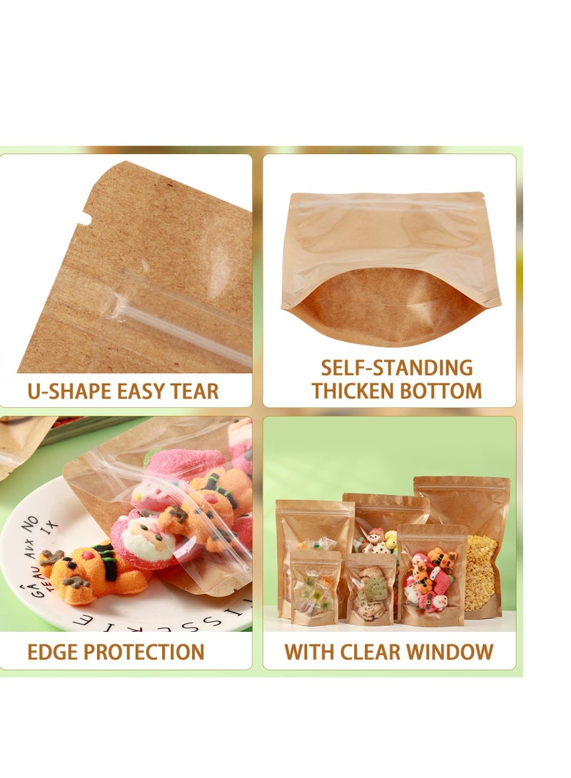 SYOSI أكياس ورقية كرافت مع نافذة شفافة، 100 قطعة أكياس طعام ورقية، أكياس غداء ورقية، 4" × 6" أكياس صغيرة قائمة، لتخزين الطعام للأعمال الصغيرة - Image 2