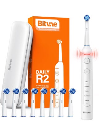 Bitvae R2 Rotating Electric Toothbrush for Adults with 8 Brush Heads, Travel Case, 5 Modes Rechargeable Power Toothbrush with Pressure Sensor, 3 Hours Fast Charge for 30 Days - pzsku/Z47CAA7316C9ECD8164C8Z/45/_/1721647961/5abc59cb-356f-4c5b-937b-e3ab37dceabe