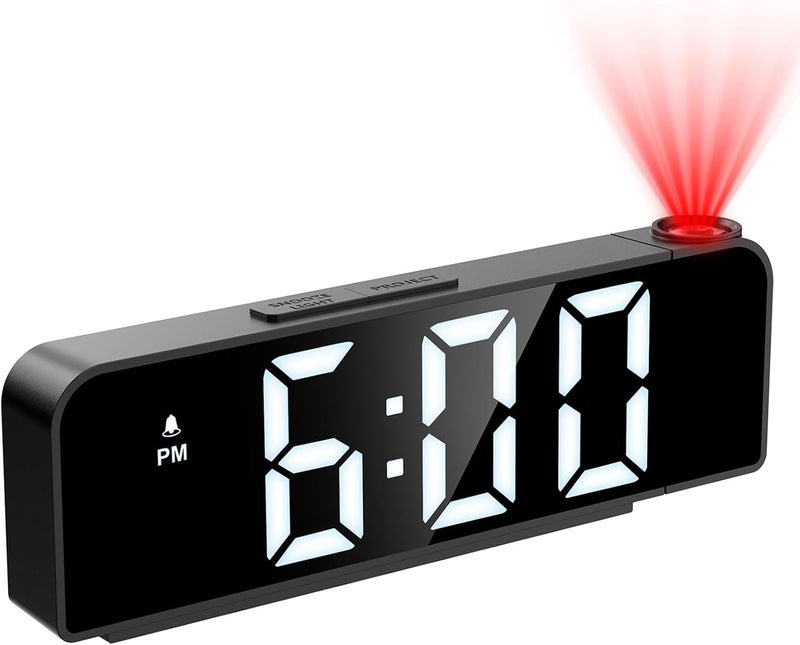 JXTZ Projection Alarm Clock, Alarm Clocks with Projection on Ceiling with 7.9" Large Display, LED Digital Clock with 4 Level Brightness, Snooze, Night Mode, Temperature, Clock for Bedroom Living Room - Image 1