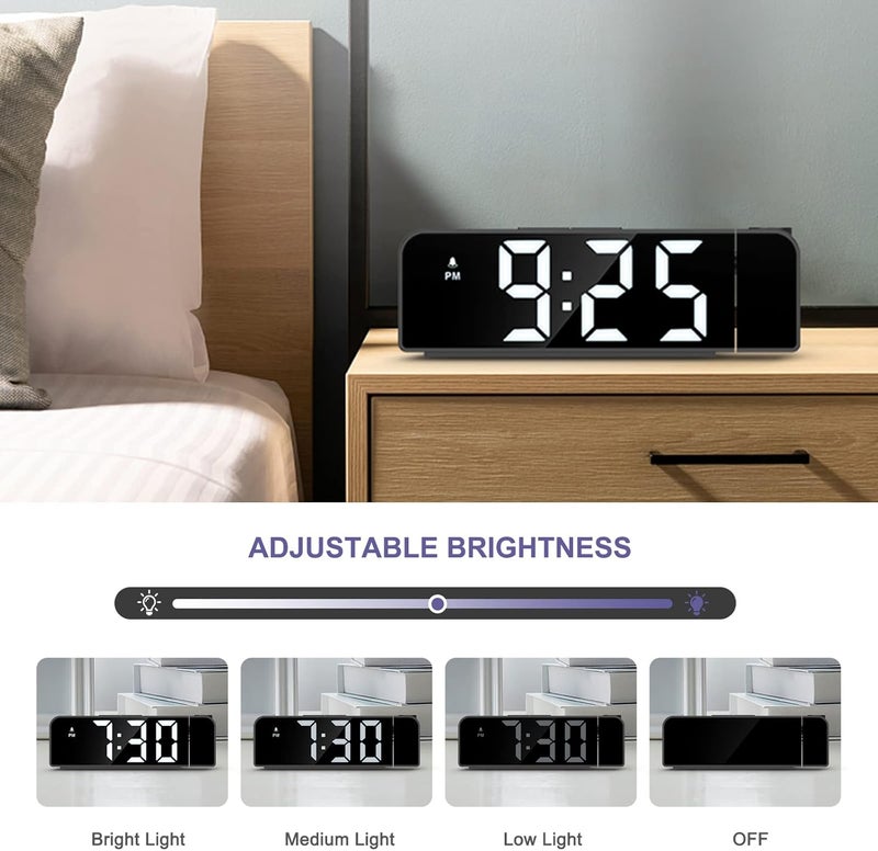 JXTZ Projection Alarm Clock, Alarm Clocks with Projection on Ceiling with 7.9" Large Display, LED Digital Clock with 4 Level Brightness, Snooze, Night Mode, Temperature, Clock for Bedroom Living Room - Image 3