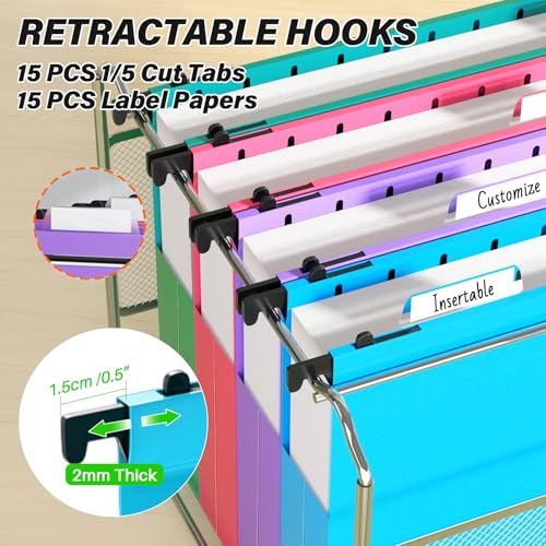 Ansook Plastic Hanging File Folder Letter Size,Heavy Duty 2" Expandable File Folder with Tabs,12 Pack Reinforced Expanding Hanging Folder,File Cabinet Folders,Extra Capacity,Hanging Organizer for Home Office - Image 3