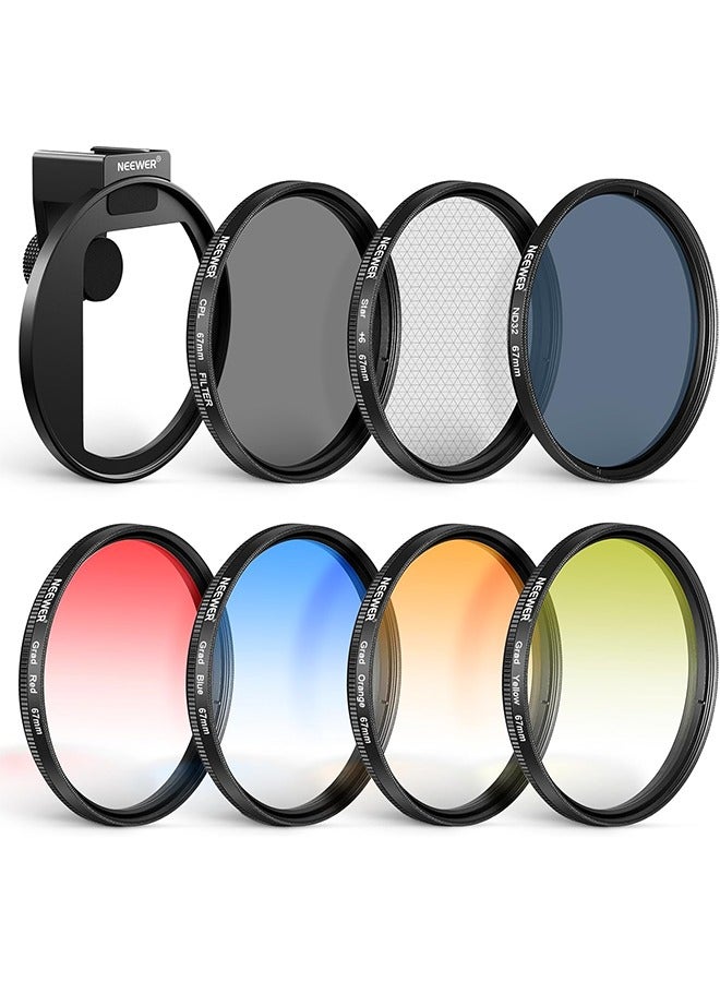 NEEWER Clip On 67mm Phone ND Filter Kit, Upgraded Lens Clip Cold Shoe Mount/Locking Knob, CPL/ND32/6 Point Star/4 Graduated Color Filter Compatible with iPhone 16 15 Pro Max Plus 14 13 Samsung S23 S24 - Image 1