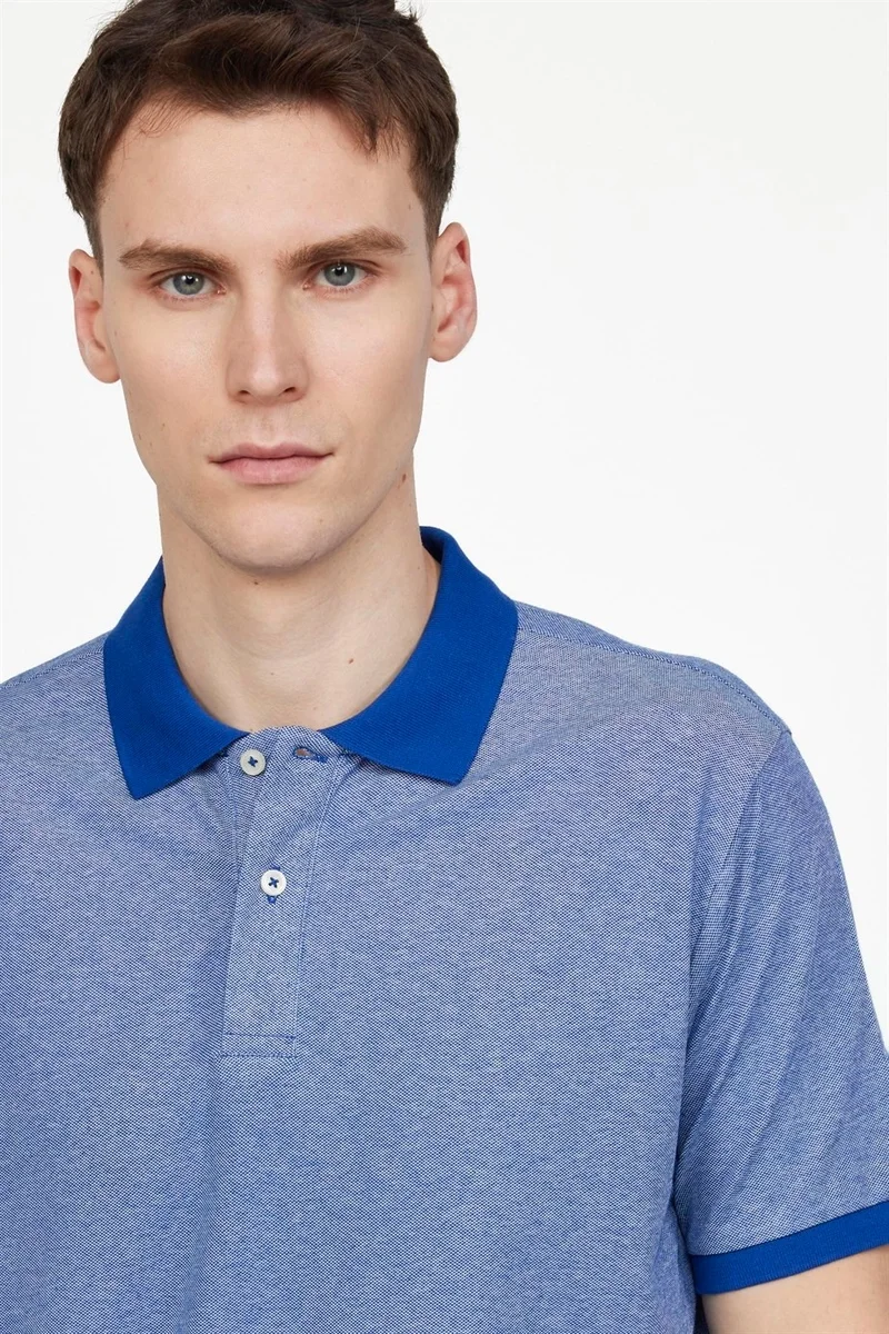 تودورس Men's Polo Neck Classic Fit Plain Cotton Pique Sax Blue T-Shirt