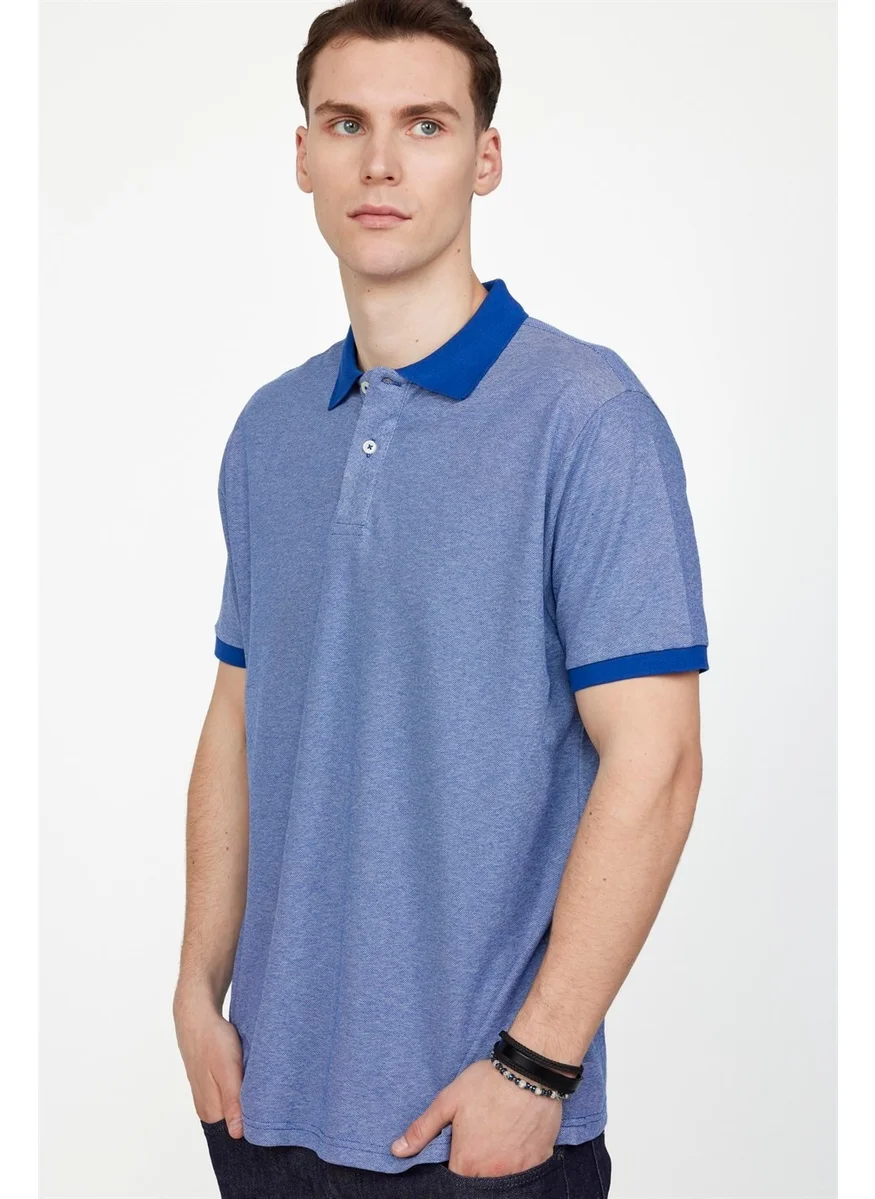 تودورس Men's Polo Neck Classic Fit Plain Cotton Pique Sax Blue T-Shirt