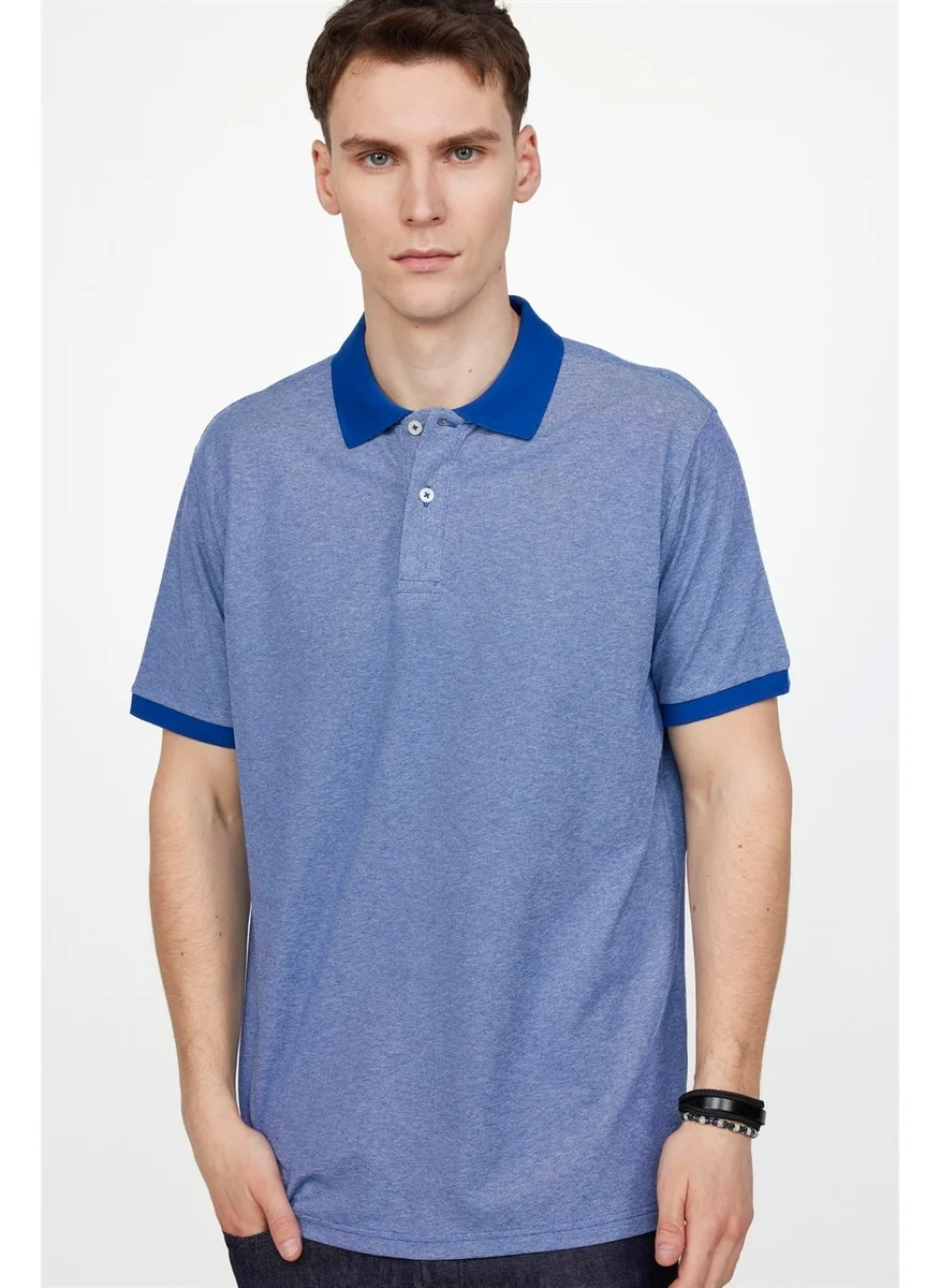 تودورس Men's Polo Neck Classic Fit Plain Cotton Pique Sax Blue T-Shirt