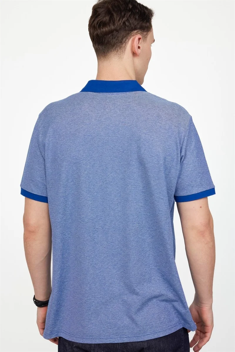 تودورس Men's Polo Neck Classic Fit Plain Cotton Pique Sax Blue T-Shirt