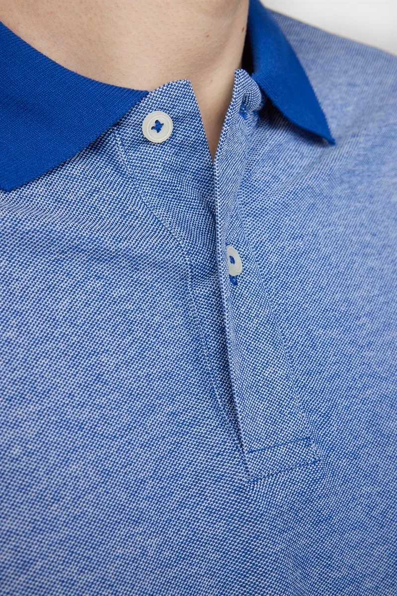 تودورس Men's Polo Neck Classic Fit Plain Cotton Pique Sax Blue T-Shirt