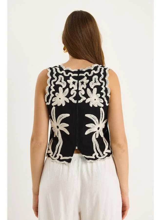 جينجر Monochrome Openwork Boho Top