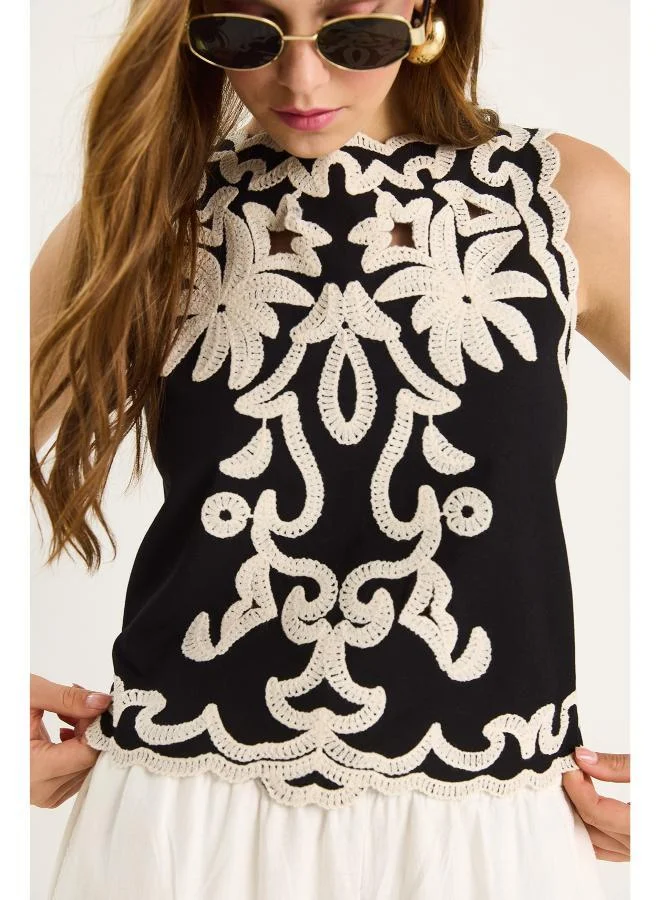 Ginger Monochrome Openwork Boho Top