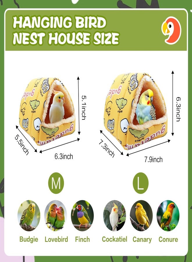 SUSOO Plush Warm Bird Bed - Hanging Bird Nest Snuggle Velvet Shed Tent Cage Fluffy Hut Winter Sleeping Hideaway Hammock House for Parrot Parakeet Conure Cockatiel Budgies Lovebird (Yellow, L) - Image 2