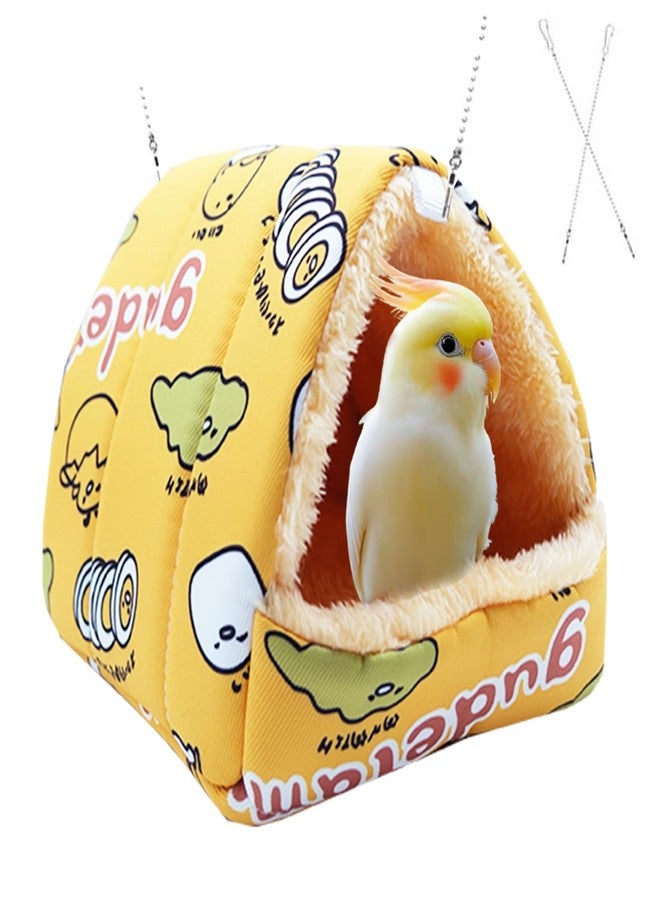 SUSOO Plush Warm Bird Bed - Hanging Bird Nest Snuggle Velvet Shed Tent Cage Fluffy Hut Winter Sleeping Hideaway Hammock House for Parrot Parakeet Conure Cockatiel Budgies Lovebird (Yellow, L) - Image 1