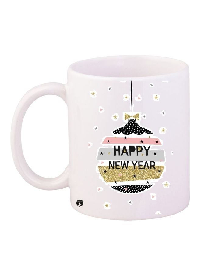 RYN Happy New Year Printed Coffee Mug White/Pink/Gold 11ounce