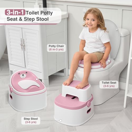 MoreFeel 3-in-1 Toddler Potty Training Toilet for Boys & Girls - Convertible Potty Chair with Step Stool for Toddlers 1-3, Anti-Slip Design Toddler Toilet Seat - Removable & Easy to Clean - Image 2