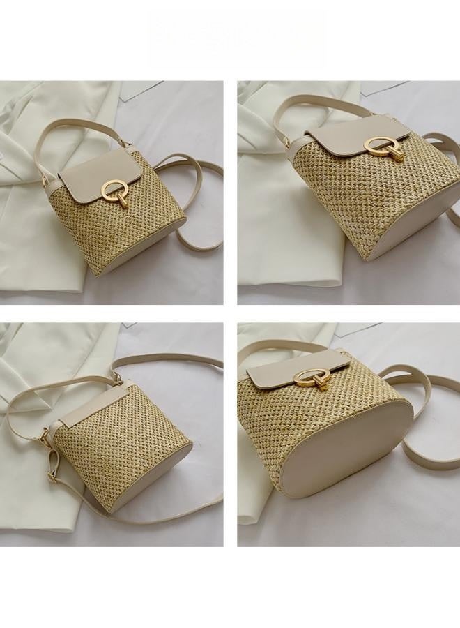 WAOKN Small Straw Bucket Bags for Women Bag, Handmade Handbag Tote Purse,Handle Holiday Shoulder Bag,Summer Beach Bag,Lady Travel Purses and Handbags,Female Shoulder Simple Bag,Suitable for Women Girl Gift  - Image 5