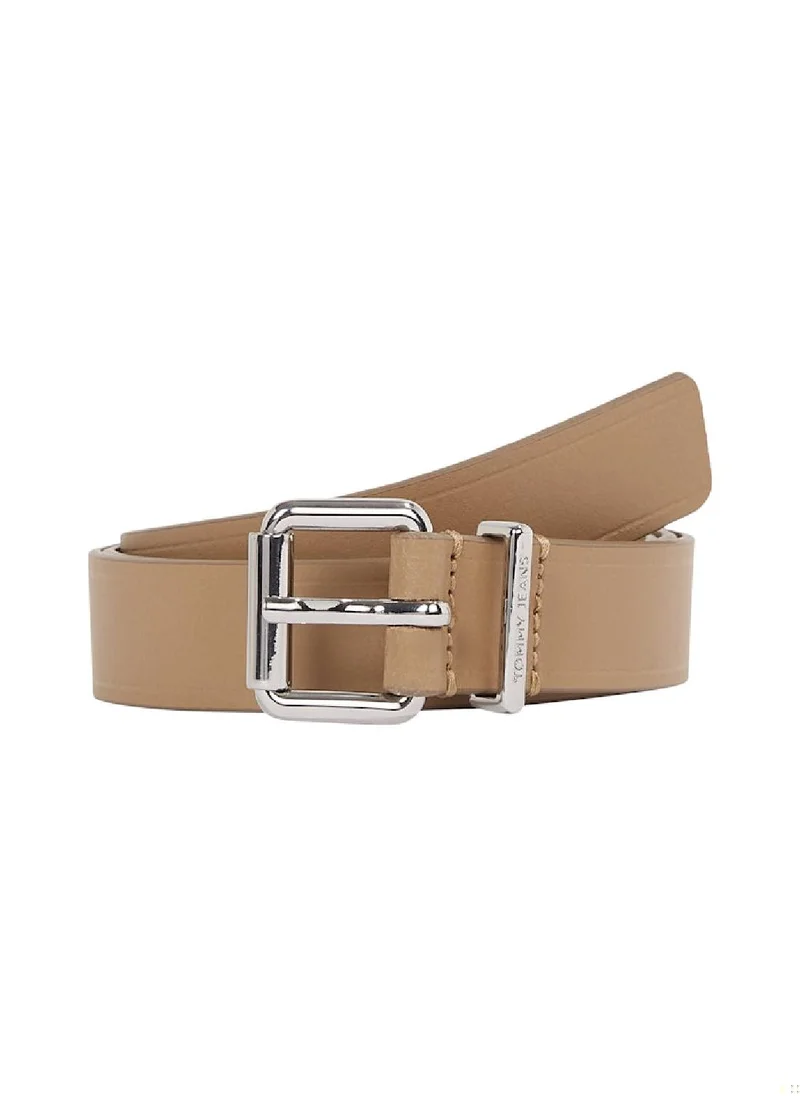 TOMMY JEANS Women's Debossed Logo Leather Belt - Leather, Beige