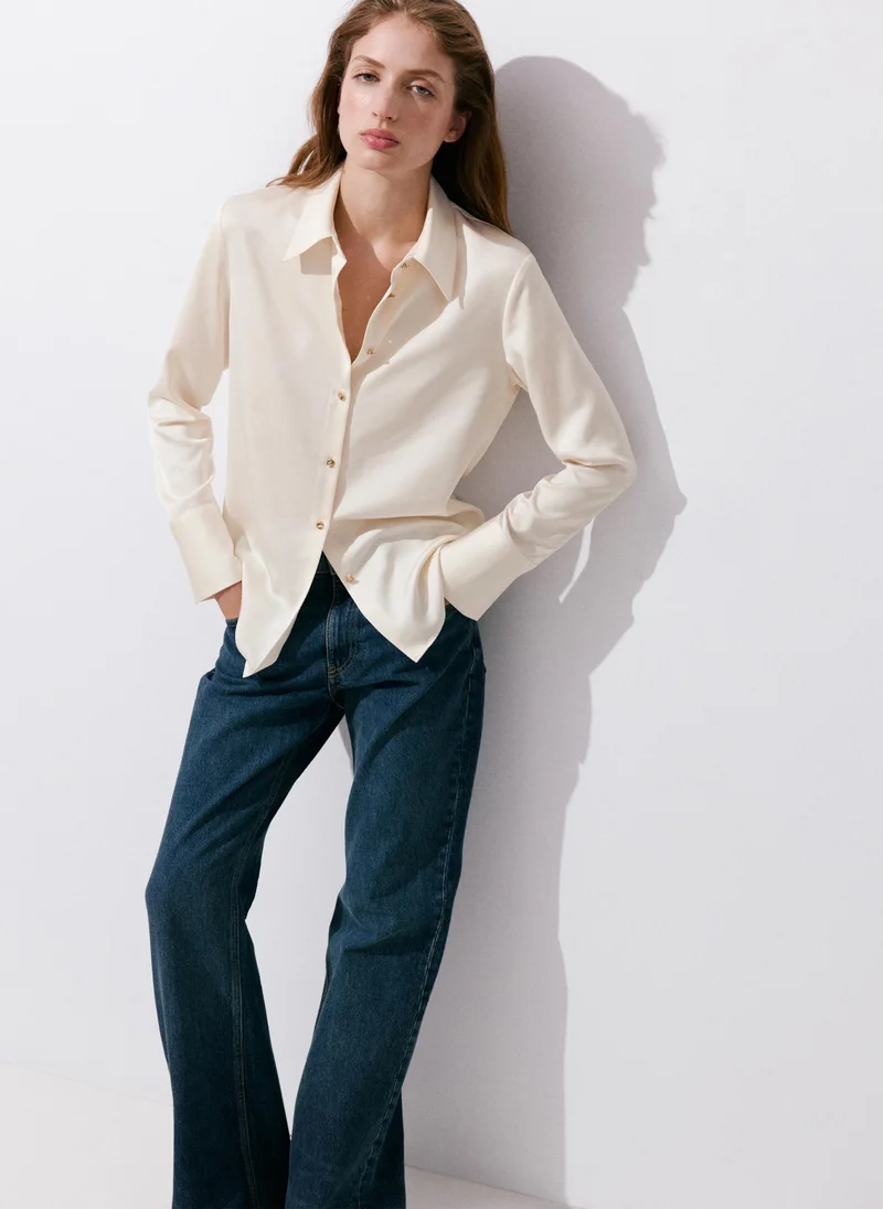 Mango 05-CRUDO Satin Finish Flowy Shirt for Women | Best Price UAE