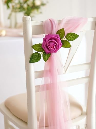 InnoGear Artificial Flowers, 50 Pcs Fuchsia Rose Foam Red-Violet Fake Roses Bulk with Stems for Decoration DIY Wedding Bouquets Centerpieces Bridal Shower Party Christmas Tree - Image 2