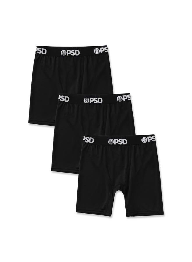 PSD Youth Boy's Basic Essentials Boxer Briefs - Breathable and Supportive Kids Underwear with Moisture-Wicking Fabric, Solids 3 Pack - Black, S - Image 1