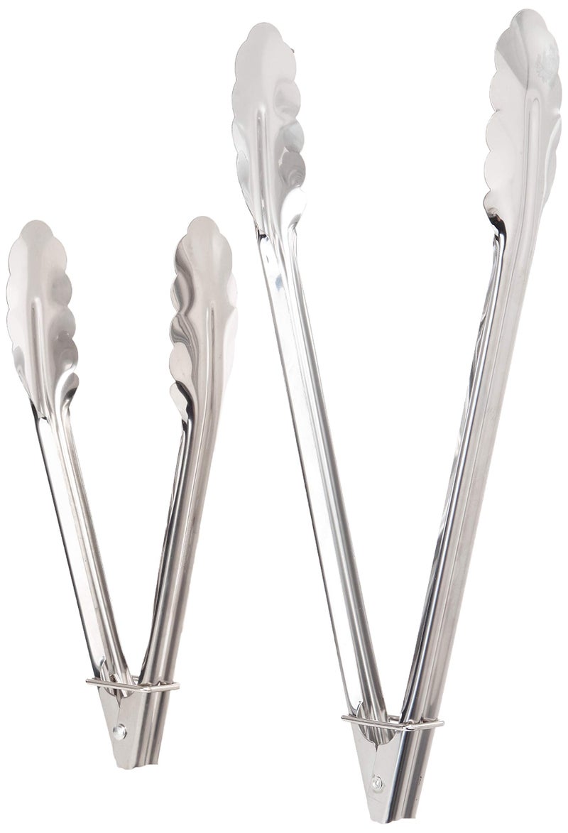 Chef Craft Set of 2 19 112 Stainless Steel Clam Shell Food Service Tongs with Sliding Rings Quality Construction Dishwasher Safe Silver