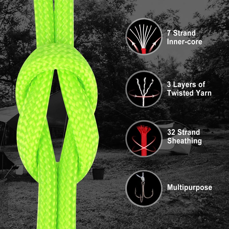 WEREWOLVES Paracord Rope, 7 Strand Type III Parachute Cord 4mm 100ft / 200ft for Crafting, DIY Projects, Survival Bracelets (Neon Green, 100 ft) - Image 2