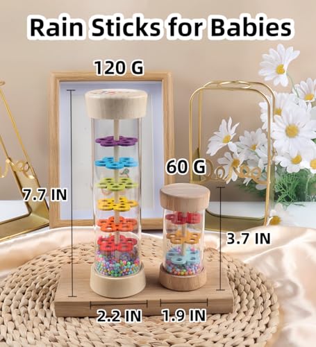 Oneshow Rain Sticks for Kids Wooden Rainmaker Montessori Toys for Baby 36 Months Rain Stick Baby Rattle Sensory Development Toys with Calming Rain Sounds Gifts for 3 Year Old Toddler 77 37 - Image 5