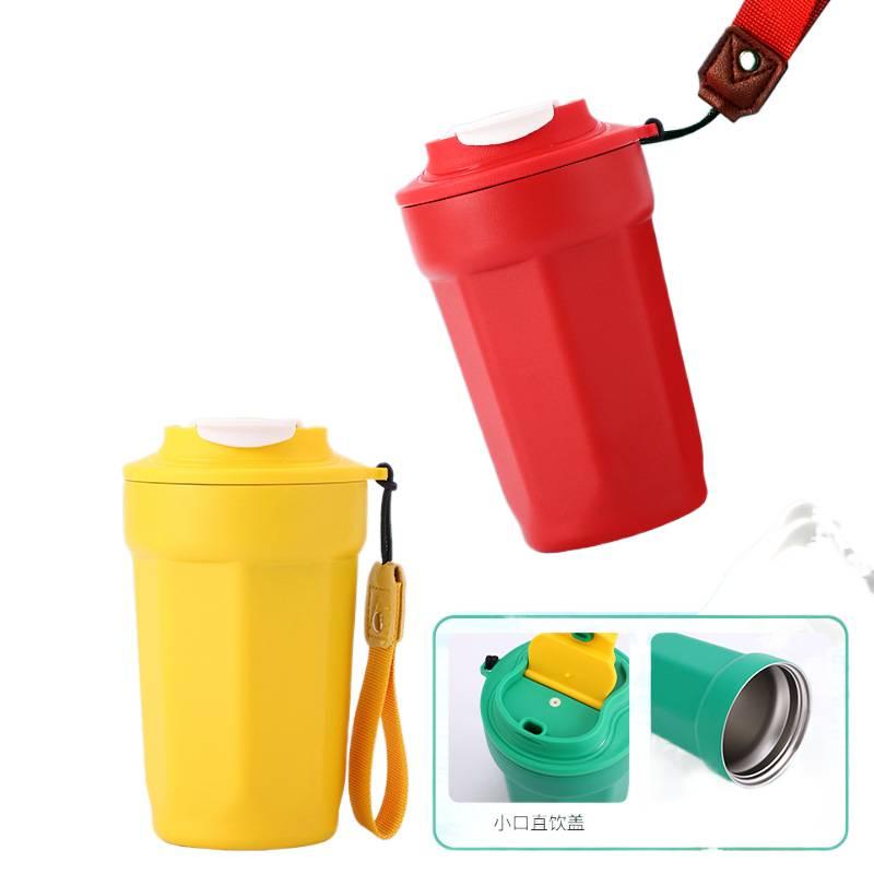 كوب قهوة للسفر باللون البنفسجي بمقبض سهل الحمل من ستانلس ستيل مع بطانة خزفية، 450 ml، بنفسجي مع مقبض من الستانلس ستيل للتخزين العملي للمدرسة للاستخدام الداخلي - Image 3