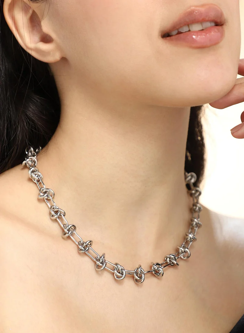 SOHI Women's Knot-Link Minimal Chain Necklace