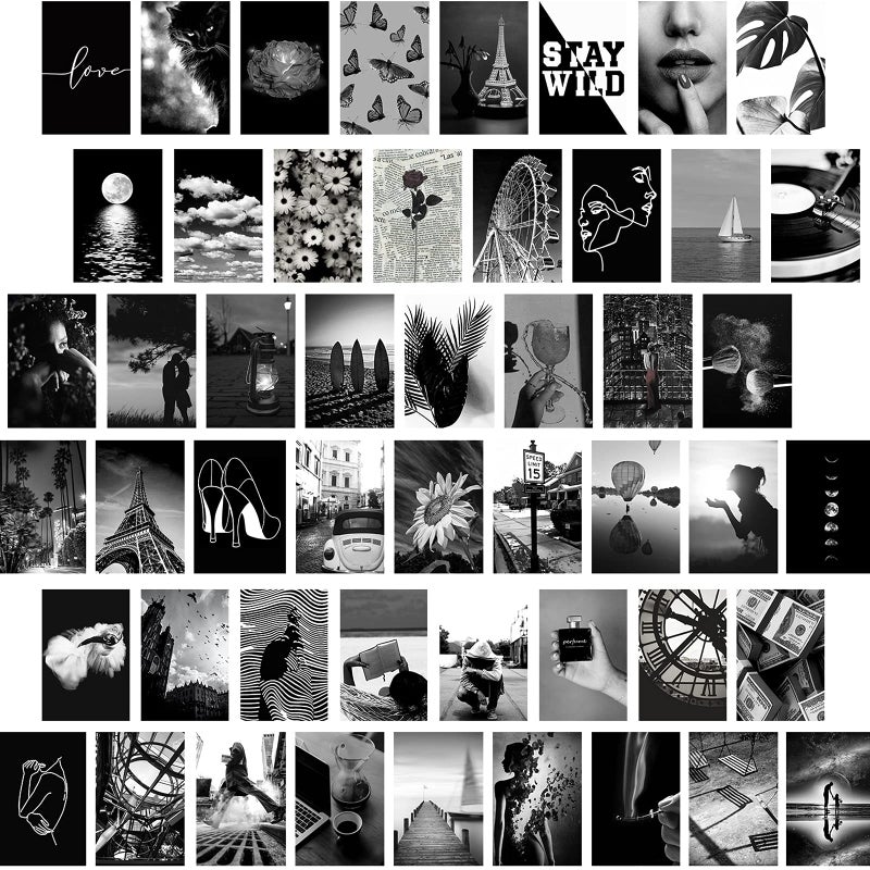 Yasowdkel Wall Collage Kit, Black & White Aesthetic Pictures, 50PCS 4x6 Inch Picture Collage Kit for Wall Aesthetic, Teen Girls Bedroom Decor, Dorm Wall Decor, Photo Collection ,Cute Wall Decor for Teen 1 - Image 1