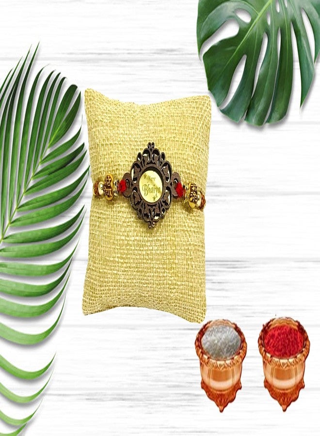 Evisha 2 Pcs Wood Carving Potli Packing Rakhi For Brother | Rakhi Combo Wood-2-4 | rakhi || rakhi set || rakhi for brother || rakhi for brother and bhabhi || rakhi combo || bhaiya bhabhi rakhi || rakhi gifts - Image 3