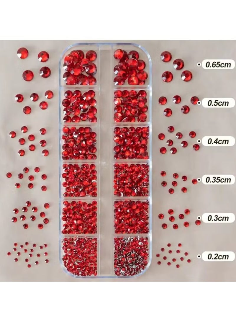 هتك کركس 12grids أحمر الأظافر الأحجار الكريمة Rhinestones 2/3/4/5mm مسطحة الظهر الأظافر الكريستال الماس SS6/10/16/20/30 مختلطة الزجاج الفاخر Rhinestones سحر - Image 3