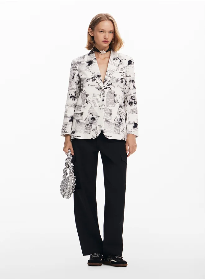 DESIGUAL Straight Blazer With Text And Flowers