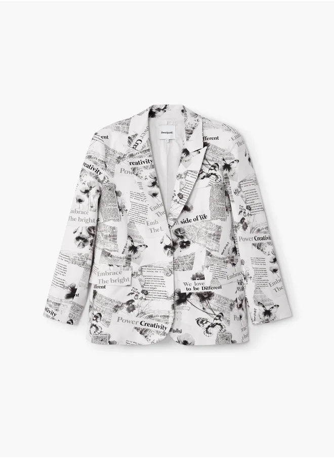 DESIGUAL Straight Blazer With Text And Flowers