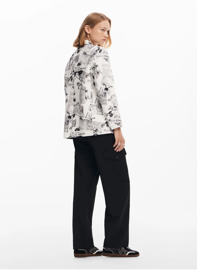 DESIGUAL Straight Blazer With Text And Flowers