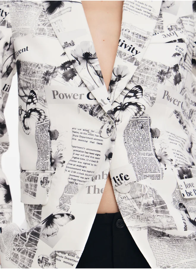 DESIGUAL Straight Blazer With Text And Flowers