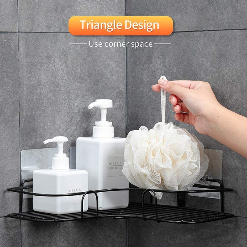Aatamiy Self-Adhesive Metal Bathroom Corner Rack Shelf Organizer Wall Mounted Bathroom Storage Rack Shelves Multipurpose Hanging Shower Caddy Rack Soap Shampoo Holder Kitchen Spice Rack (Pack of 2) - Image 5