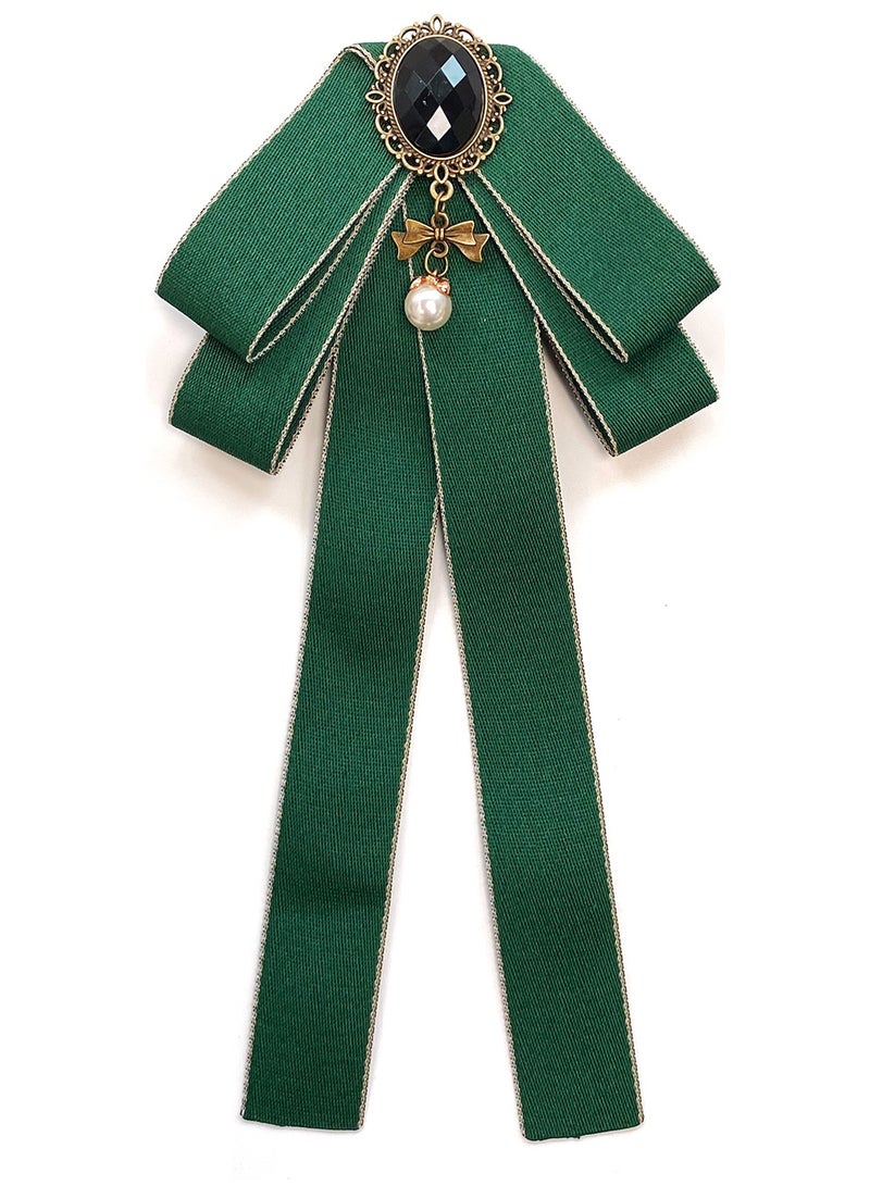 Bow Tie For Women, Pre-Tied Ribbon Tie Adjustable Neck Tie with Rhinestone for Collared Blouse Shirt Dress（dark green） - Image 1