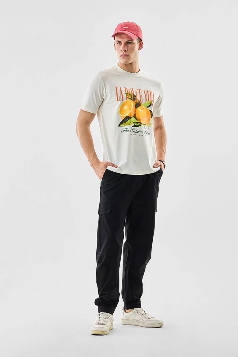 SNITCH Off White Off White Graphic Half Sleeve Regular Fit T-Shirt for Men | Best Price UAE