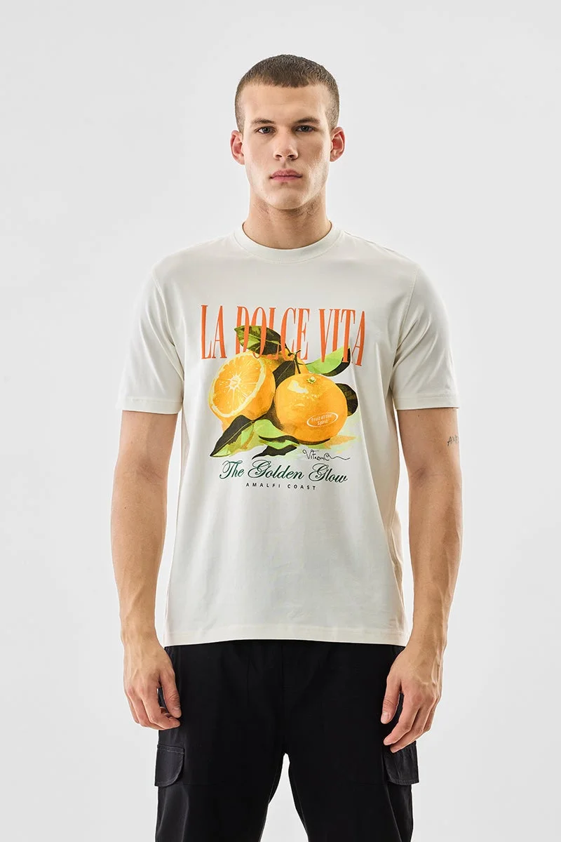 SNITCH Off White Off White Graphic Half Sleeve Regular Fit T-Shirt for Men | Best Price UAE