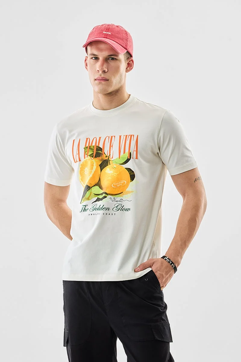 Off White Graphic Half Sleeve Regular Fit T-Shirt