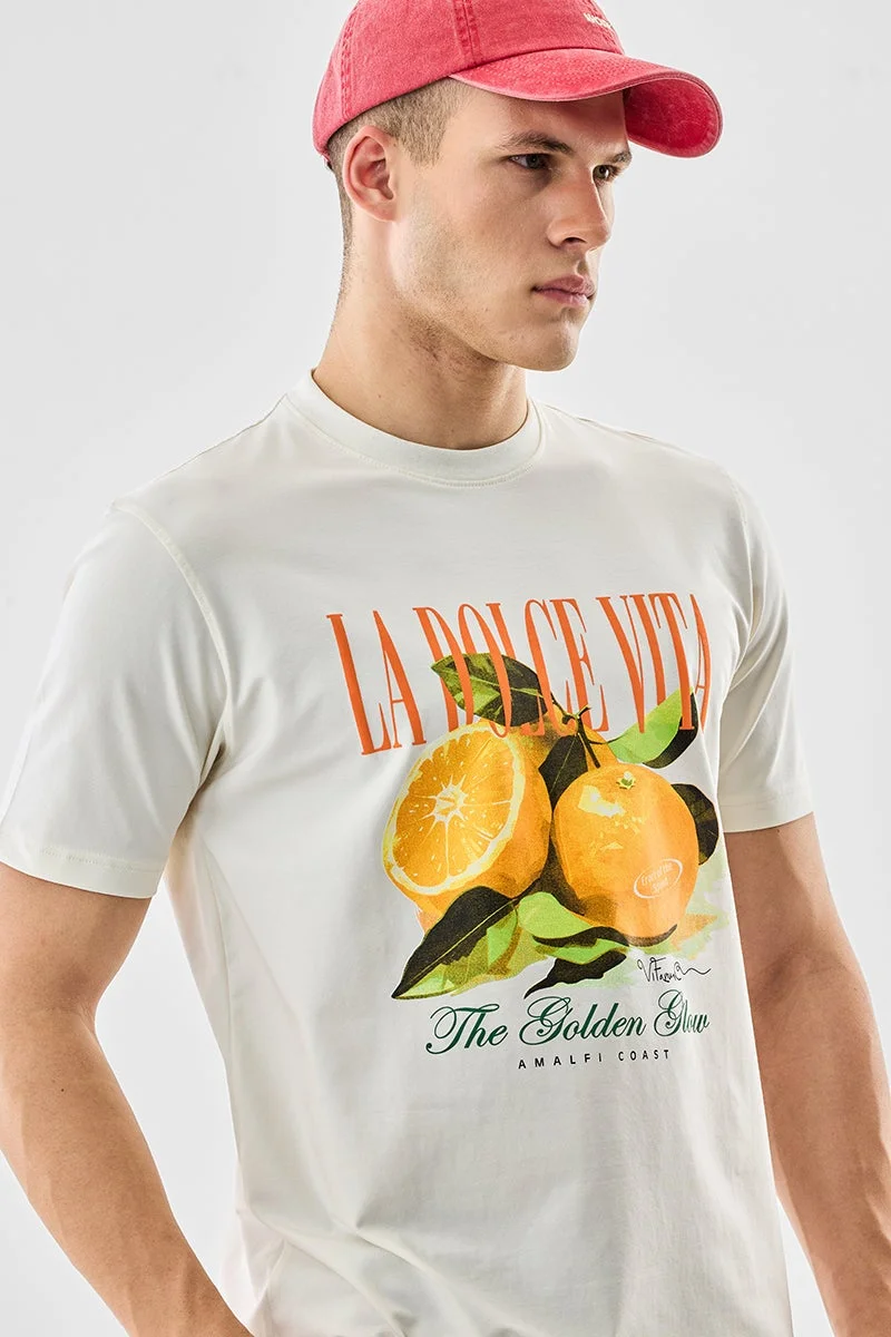 SNITCH Off White Off White Graphic Half Sleeve Regular Fit T-Shirt for Men | Best Price UAE