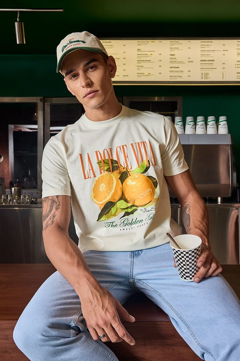 SNITCH Off White Off White Graphic Half Sleeve Regular Fit T-Shirt for Men | Best Price UAE