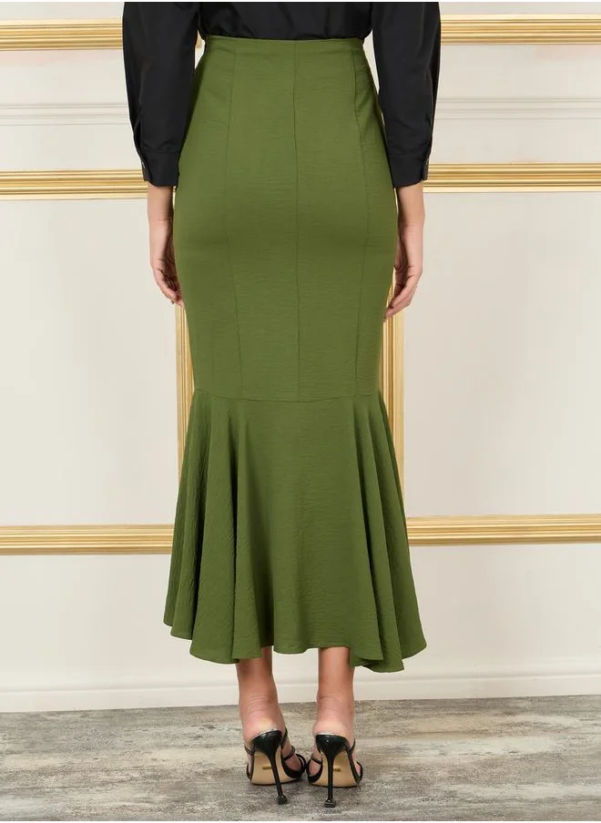 Styli Textured Fit and Flare Maxi Skirt