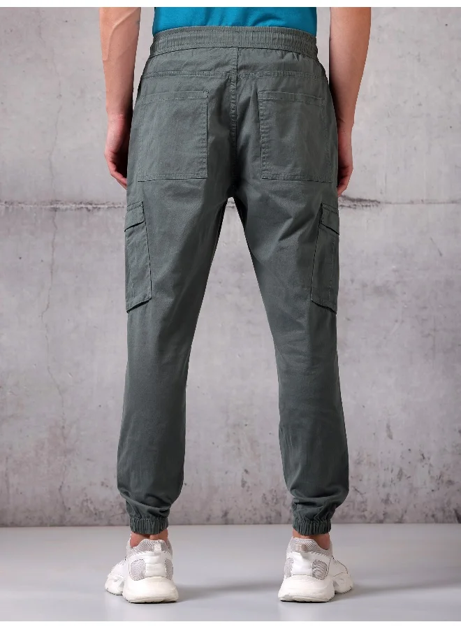 Beyoung Solid Light Grey Regular Fit Cargo Pant for men